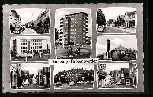 AK Hamburg-Finkenwerder, Strasse Müggenburg mit Geschäften, Detlef Wulf-Haus, Post