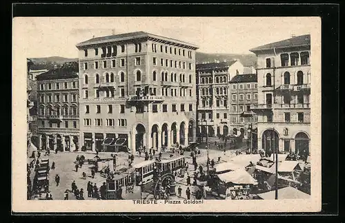 AK Trieste, Piazza Goldoni, Strassenbahn