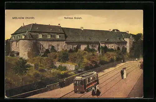 AK Mülheim /Ruhr, Schloss Broich mit Strassenbahn