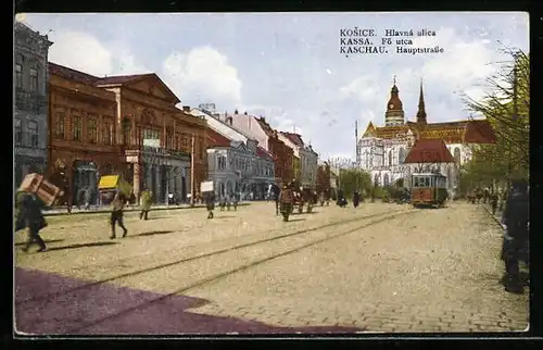 AK Kaschau, Hauptstrasse mit Strassenbahn