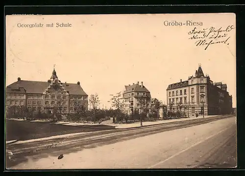 AK Gröba-Riesa, Georgplatz mit Schule