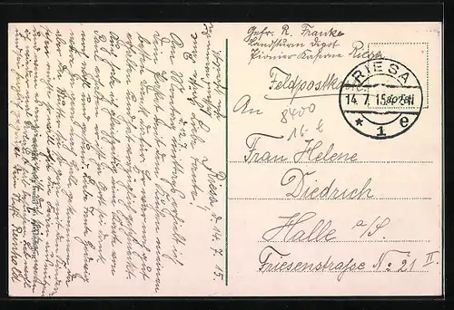 AK Riesa, Bismarckstrasse mit Bäumen