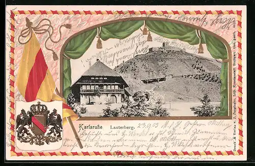 Präge-AK Karlsruhe, Lauterberg, Wappen mit Fahne, Passepartout