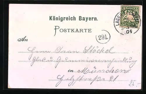 Lithographie Lager-Lechfeld, Ortsansicht aus der Vogelschau, Fussartillerie