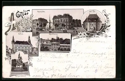 Lithographie Aachen, Kaiserplatz, Elisenbrunnen