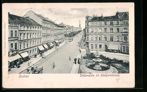 AK Aachen, Steffensplatz mit Adalbertsteinweg aus der Vogelschau