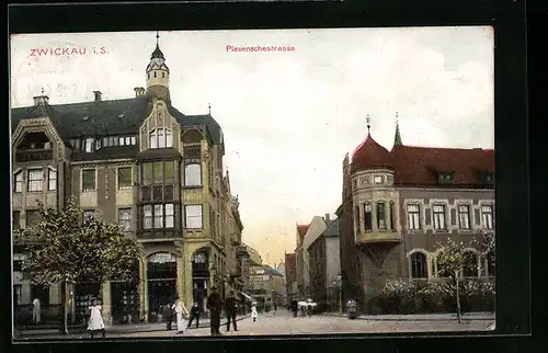 AK Zwickau i. S., Blick auf die Plauenschestrasse