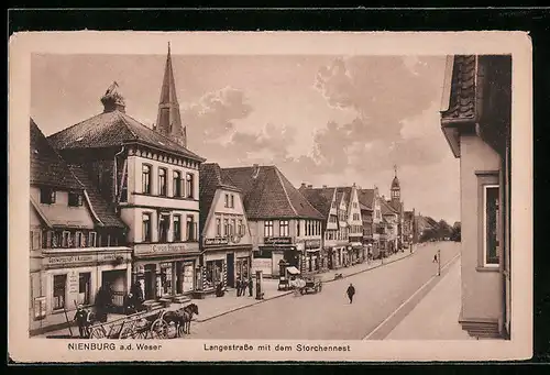 AK Nienburg a. d. Weser, Langestrasse mit dem Storchennest