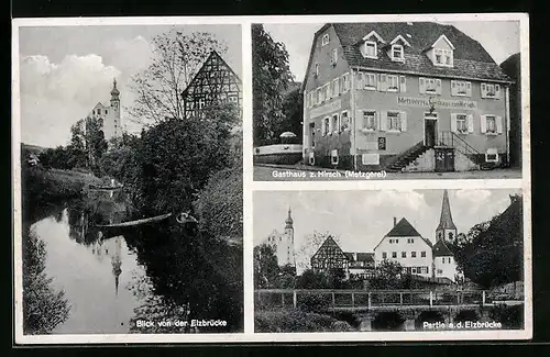 AK Neckarelz /Bad-Neckartal, Gasthaus und Pension zum Hirsch, Metzgerei, Elzbrücke