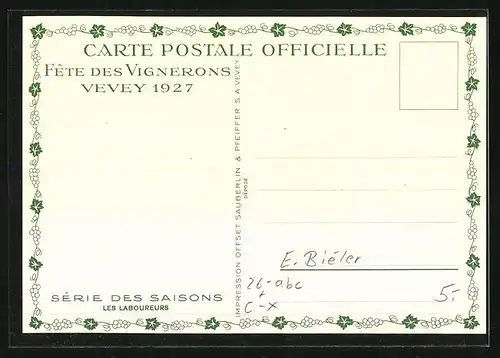 Künstler-AK sign. E. Biéler: Vevey, Fete des Vignerons 1927, Les Laboureurs, Series des Saisons