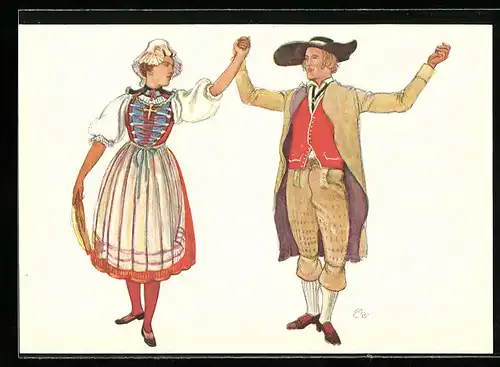 Künstler-AK sign. E. Biéler: Vevey, Fete des Vignerons 1927, Canton de Soleure, Serie de la Noce, Tracht