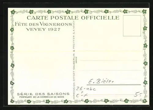 Künstler-AK sign. E. Biéler: Vevey, Fete des Vignerons 1927, Porteurs des Saisons, Serie des Saisons