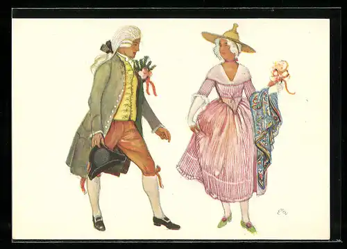 Künstler-AK sign. E. Biéler: Vevey, Fete des Vignerons 1927, Les Epoux, Serie de la Noce