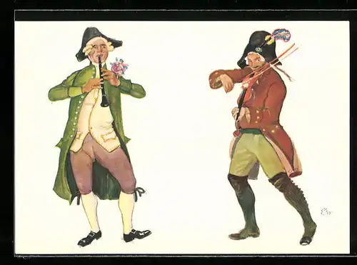 Künstler-AK sign. E. Biéler: Vevey, Fete des Vignerons 1927, Menetriers de la Noce, Serie des Saisons, Musiker