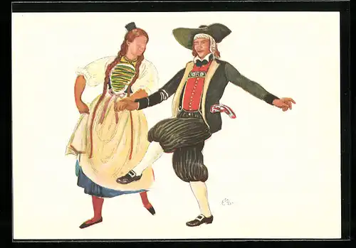 Künstler-AK sign. E. Biéler: Vevey, Fete des Vignerons 1927, Canton de Schaffhouse, Serie de la Noce, Tracht