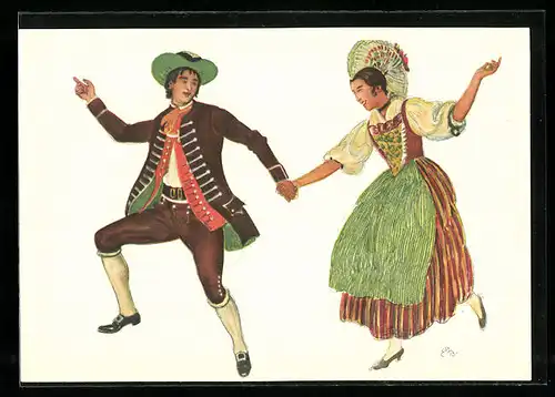 Künstler-AK sign. E. Biéler: Vevey, Fete des Vignerons 1927, Canton de Schwyz, Serie de la Noce, Tracht