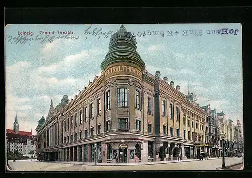 AK Leipzig, Central-Theater mit Strasse