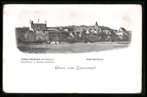 AK Burkheim /Kaiserstuhl, Ortsansicht mit Schloss und Rebgut L. Bastian