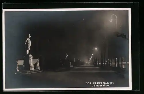 AK Berlin-Tiergarten, Siegesallee mit Standbild bei Nacht