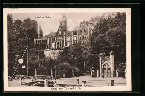 AK Tharand /Sa., Schloss mit Ruine, Strasse und Brücke