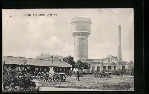AK Lager-Lechfeld, Baracke, Häuser und Wasserturm