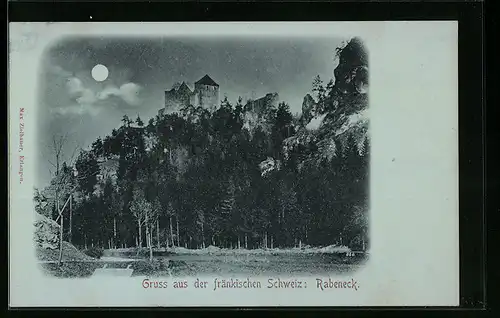 Mondschein-AK Rabeneck /Fränk. Schweiz, Burg von unterhalb gesehen