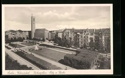 AK Berlin-Wilmersdorf, Hohenzollern-Platz mit Kirche