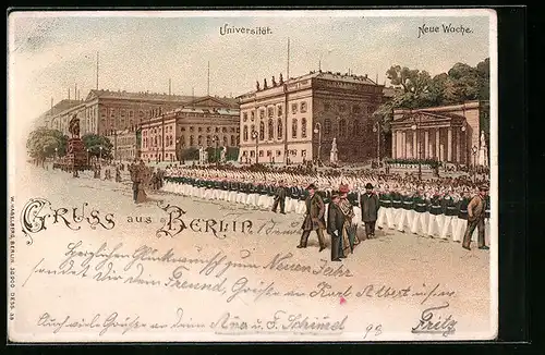 Lithographie Berlin, Militärparade, Universität, Neue Wache