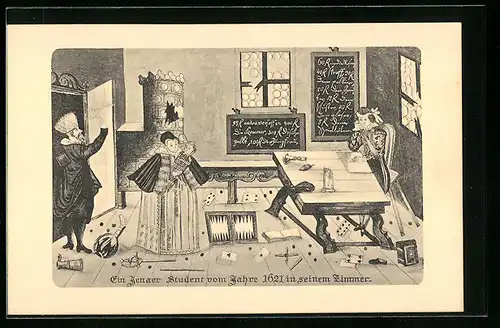 Künstler-AK Jena, Student vom Jahre 1621 in seinem Zimmer