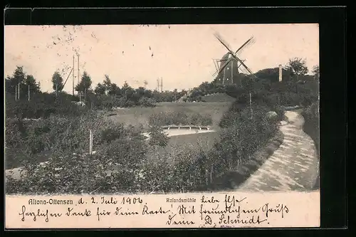 AK Hamburg-Ottensen, Ortspartie mit Rolandsmühle, Windmühle