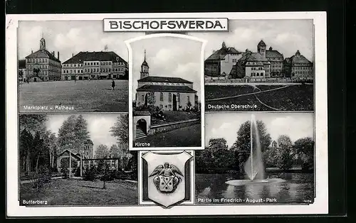 AK Bischofswerda, Marktplatz und Rathaus, Kirche, Butterberg