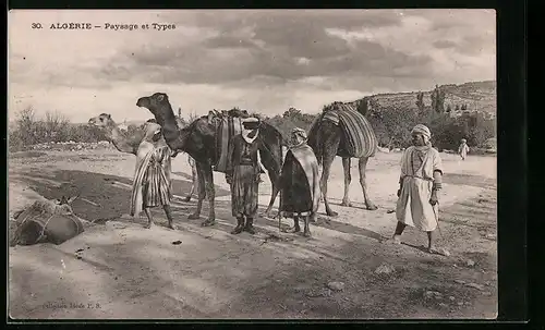 AK Algerien, Beduinen mit Kamelen