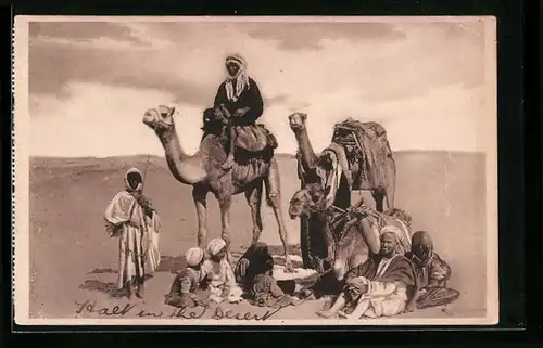 AK Ägypten, Rast mit Kamelen in der Wüste