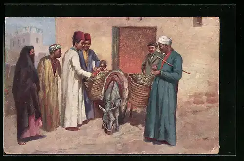 AK Kairo, Gruppe mit beladenem Esel