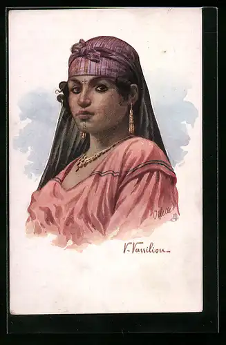 AK Peasant Girl, Araberin mit Kopftuch, arabische Volkstypen