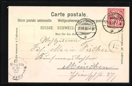 Lithographie Schaffhausen, Ortsansicht und Rheinfall