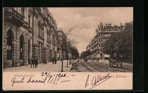 AK Zürich, Bahnhofstrasse mit Pferdekutsche