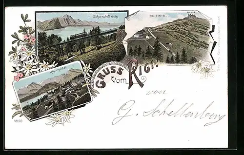 Lithographie Rigi, Rigi-Kaltbad, Schnurtobelbrücke