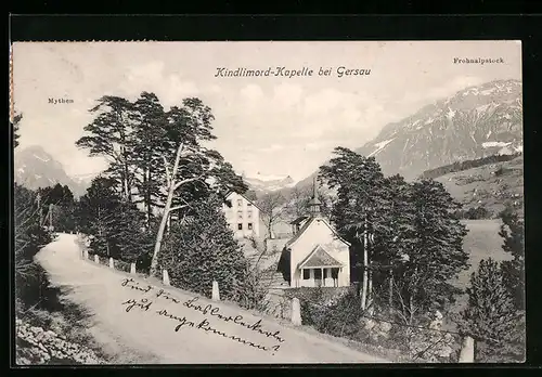 AK Gersau, Landstrasse mit Kindlimord-Kapelle