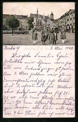 AK Altenburg /S.-A., Ortspartie mit Altenburger Trachten
