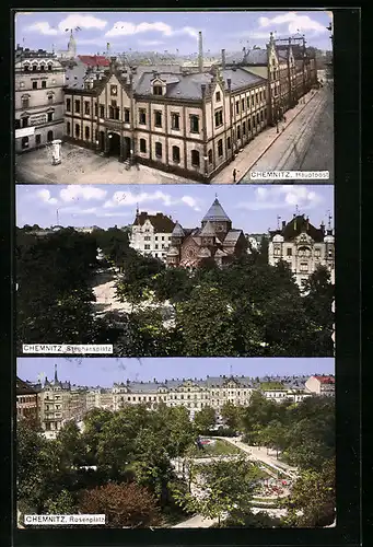 AK Chemnitz, Hauptpost, Stephansplatz, Rosenplatz