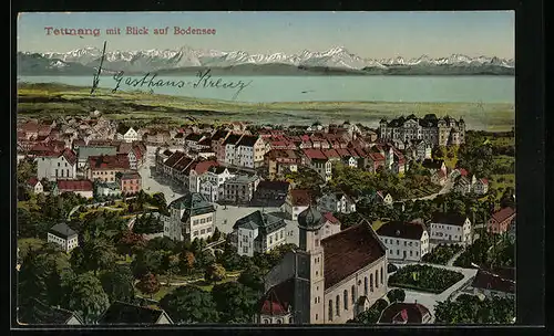 AK Tettnang, Ortsansicht mit Blick auf Bodensee