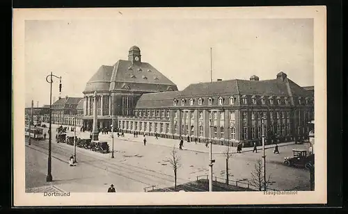 AK Dortmund, Hauptbahnhof mit Pferdekutschen