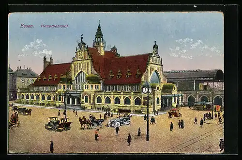AK Essen, Hauptbahnhof mit Pferdekutschen