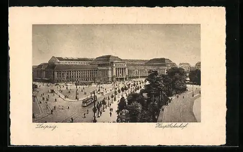 AK Leipzig, Hauptbahnhof aus der Vogelschau