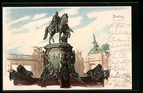 Lithographie Berlin, Kaiser Wilhelm I. Nationaldenkmal