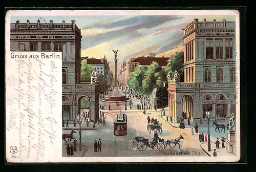 Lithographie Berlin-Kreuzberg, Strassenpartie am Halleschen Thor