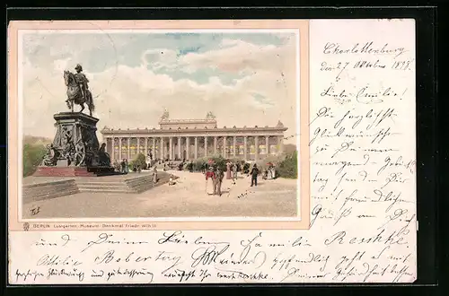 Lithographie Berlin, Lustgarten, Museum, Denkmal Friedr. Wilh.III.