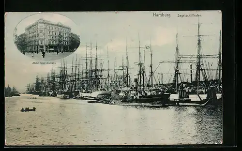 AK Hamburg-St.Georg, Segelschiffhafen, Hotel Graf Moltke