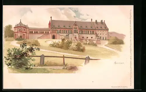 Lithographie Goslar, Gebäudeansicht im Ort